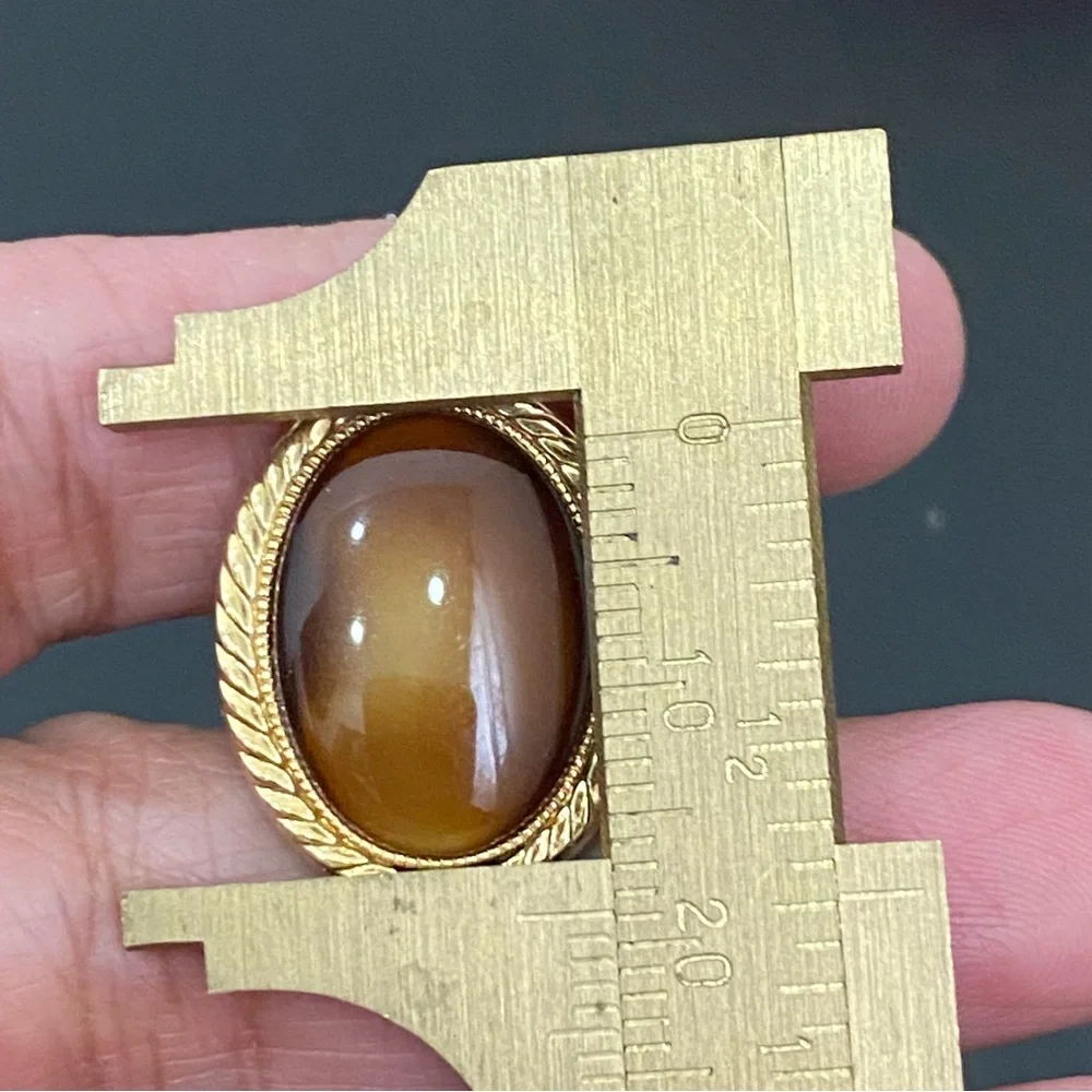 Vintage AVON Yellow/Brown Cabochon Gold-tone Mesh Cuff Links